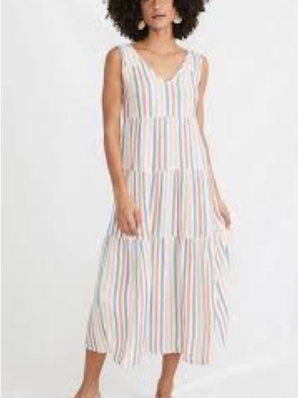 L.L. Bean White Maxi Dress with Multicolor Vertical Stripes